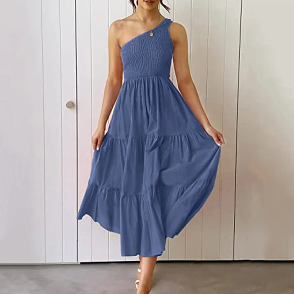 Elegant Dress For Women Bodycon Dress One Shoulder 2022 Summer Fashion Party Ruffles Hem Tiered Maxi Dresses Robe Femme Vestidos - Bliss Berry