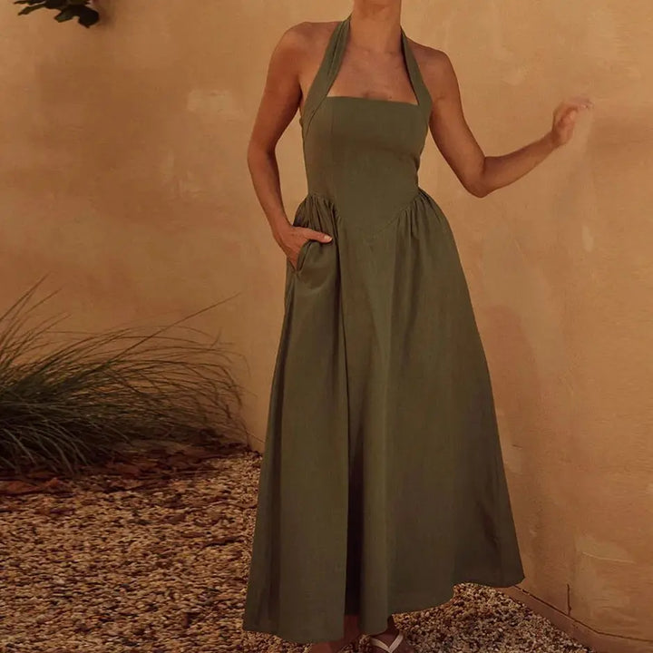 Women Elegant Halter Dress 2025 Summer Fashion New In Solid Sleeveless Dresses Lady Backless Casual Vestidos Party Holiday Robe - Bliss Berry