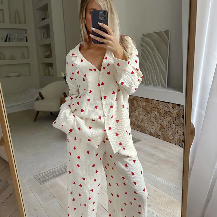 Summer New Love Heart Print Pyjama 100% Cotton - Bliss Berry