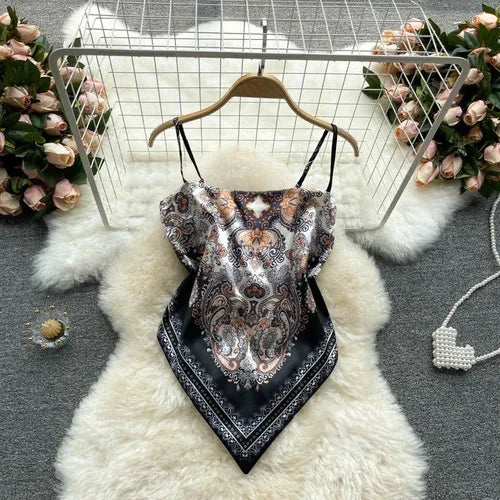 Women Sexy Backless asymmetrical lace-up Camis Print - Bliss Berry