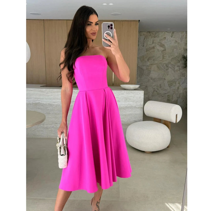 Fashion Elegant Sleeveless Summer Strapless Dress Women Sexy Backless A-line Casual Party Evening Dresses Slim Fit Loose Female - Bliss Berry