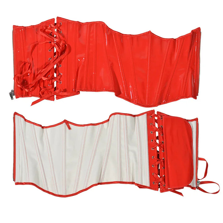 Steampunk Red PU Leather Side Zipper Corset Women - Bliss Berry