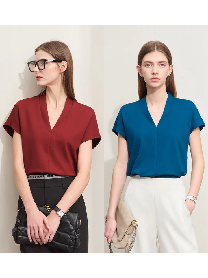 Summer Women's T-shirt Classic Style Casual V-neck - Bliss Berry