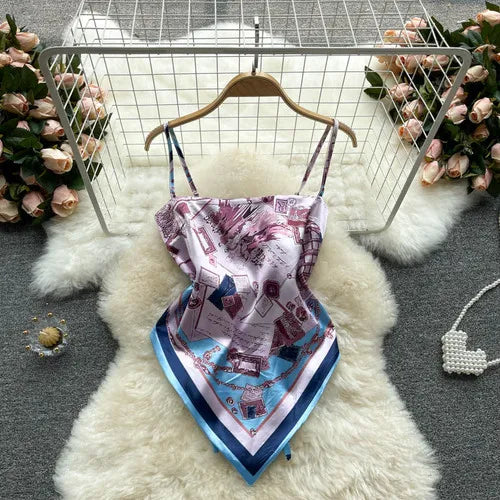 Women Sexy Backless asymmetrical lace-up Camis Print - Bliss Berry