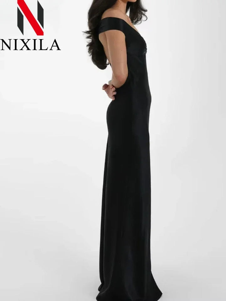 New Summer Satin Bow Backless Sexy Maxi Dress for Women Gown Fashion V Neck Sleeveless Club Party Evening Dress Elegant Clothing - Bliss Berry