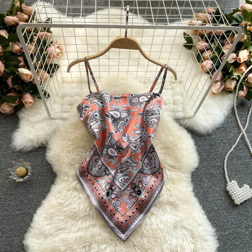 Women Sexy Backless asymmetrical lace-up Camis Print - Bliss Berry