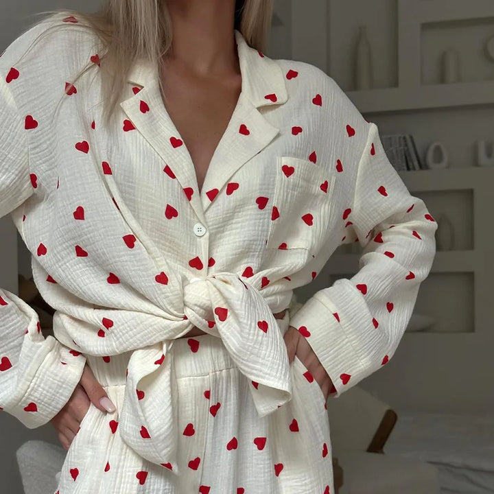 Summer New Love Heart Print Pyjama 100% Cotton - Bliss Berry