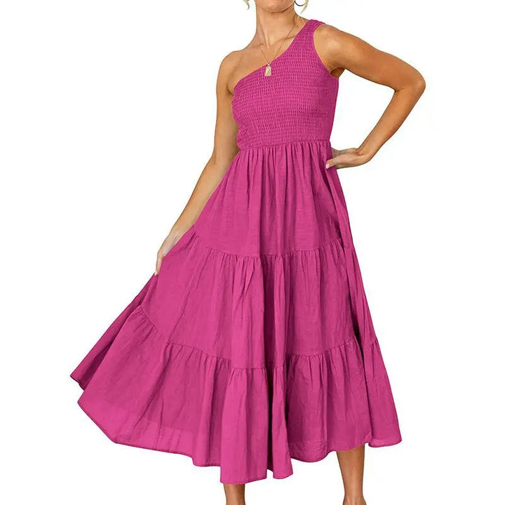 Elegant Dress For Women Bodycon Dress One Shoulder 2022 Summer Fashion Party Ruffles Hem Tiered Maxi Dresses Robe Femme Vestidos - Bliss Berry