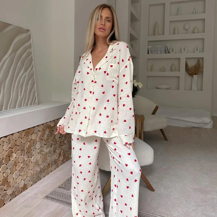Summer New Love Heart Print Pyjama 100% Cotton - Bliss Berry