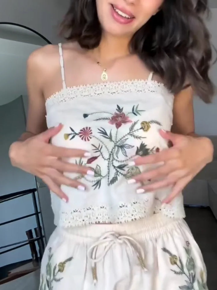 Lace Embroidered Halter Top Shorts Set Vacation - Bliss Berry