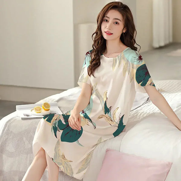 Nightgown Women Summer Ice Silk Pajamas Short - Bliss Berry