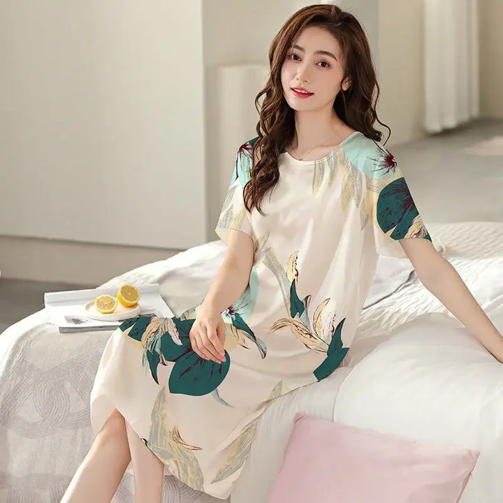 Nightgown Women Summer Ice Silk Pajamas Short - Bliss Berry