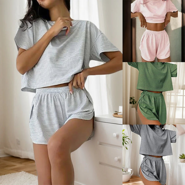 2 Pieces Pajamas Set Women Striped Pajamas Set - Bliss Berry