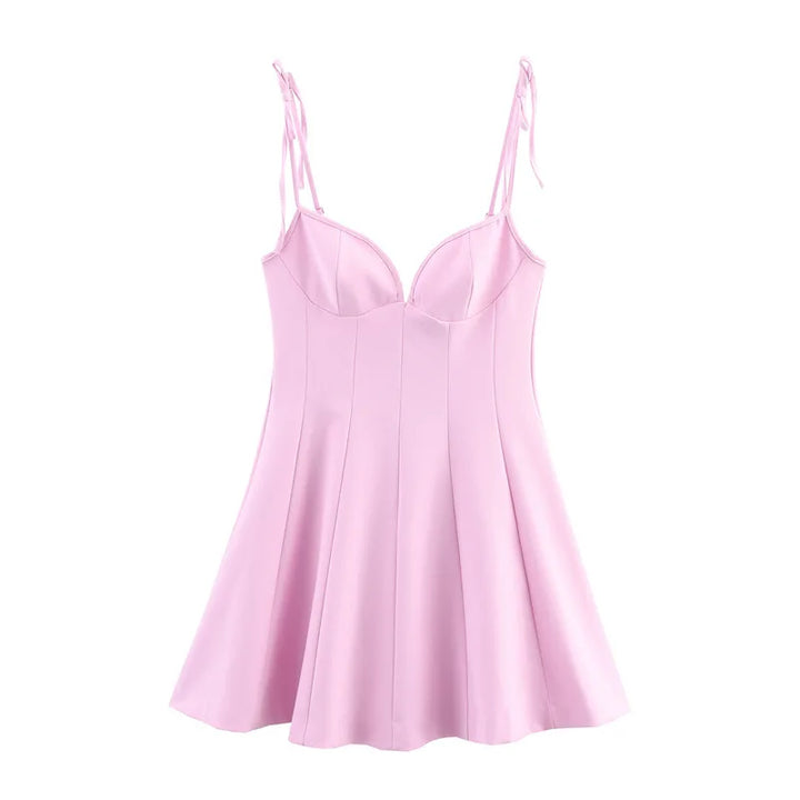 Fashion bow camisole Mini Dress women solid color elegant slim fit vestidos mujer sexy sleeveless mini party dress for women - Bliss Berry