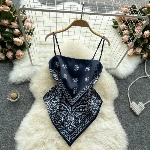 Women Sexy Backless asymmetrical lace-up Camis Print - Bliss Berry