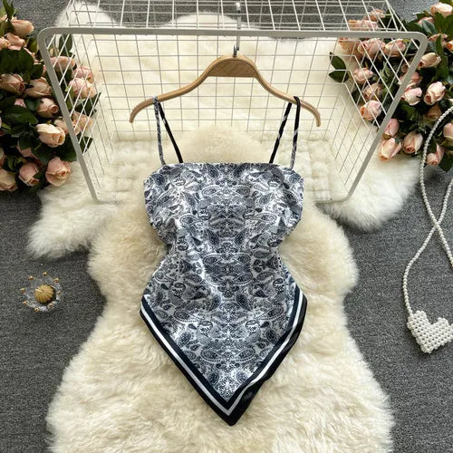 Women Sexy Backless asymmetrical lace-up Camis Print - Bliss Berry