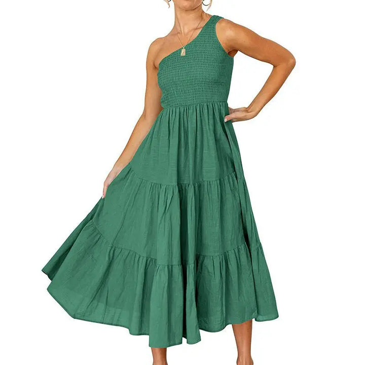 Elegant Dress For Women Bodycon Dress One Shoulder 2022 Summer Fashion Party Ruffles Hem Tiered Maxi Dresses Robe Femme Vestidos - Bliss Berry