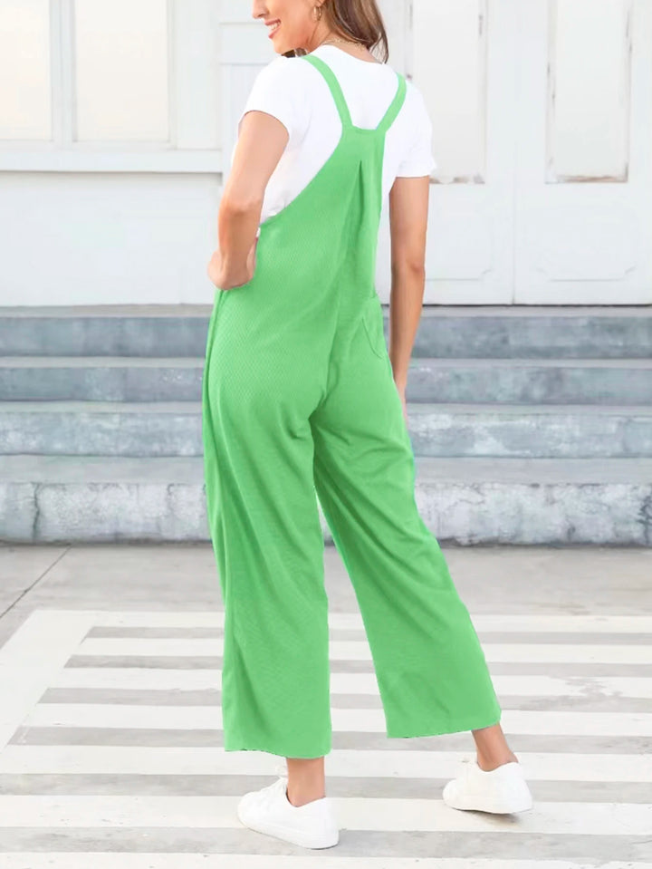 Summer Waffle Grid Jumpsuit Sleeveless Bib Overall - Bliss Berry