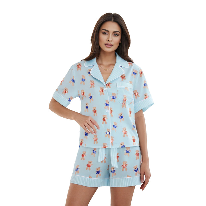 Women s Cute Summer Pajamas Set with Adorable Bear Print - Bliss Berry