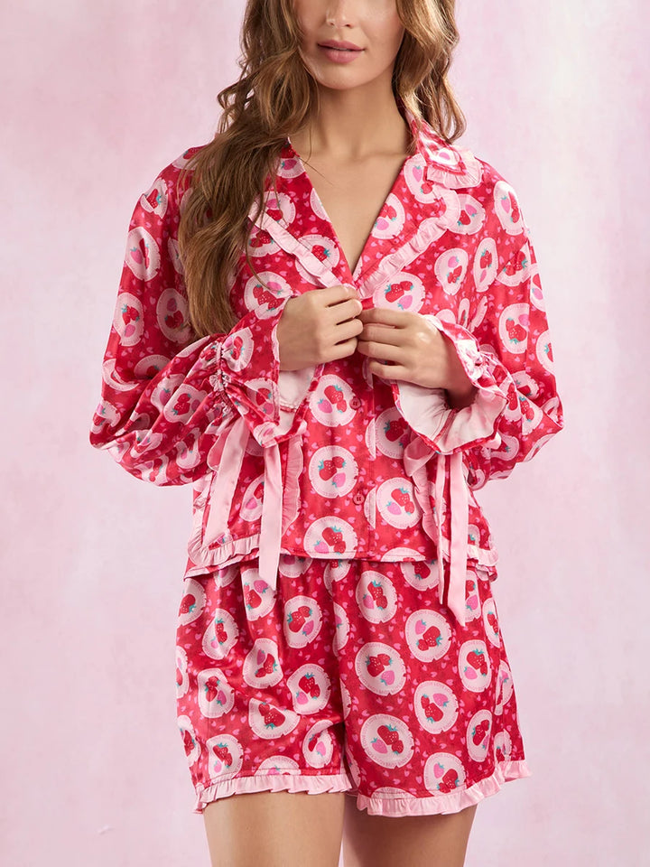 Women s 2 Piece Lounge Set Short Sleeve V-Neck - Bliss Berry