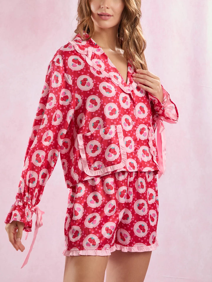 Women s 2 Piece Lounge Set Short Sleeve V-Neck - Bliss Berry