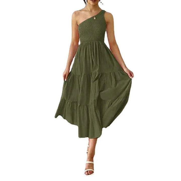 Elegant Dress For Women Bodycon Dress One Shoulder 2022 Summer Fashion Party Ruffles Hem Tiered Maxi Dresses Robe Femme Vestidos - Bliss Berry