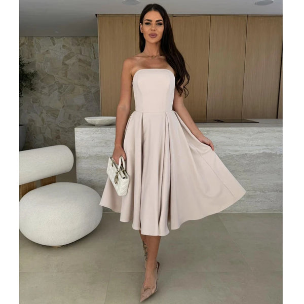 Fashion Elegant Sleeveless Summer Strapless Dress Women Sexy Backless A-line Casual Party Evening Dresses Slim Fit Loose Female - Bliss Berry