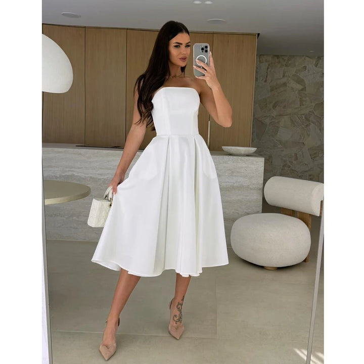 Fashion Elegant Sleeveless Summer Strapless Dress Women Sexy Backless A-line Casual Party Evening Dresses Slim Fit Loose Female - Bliss Berry