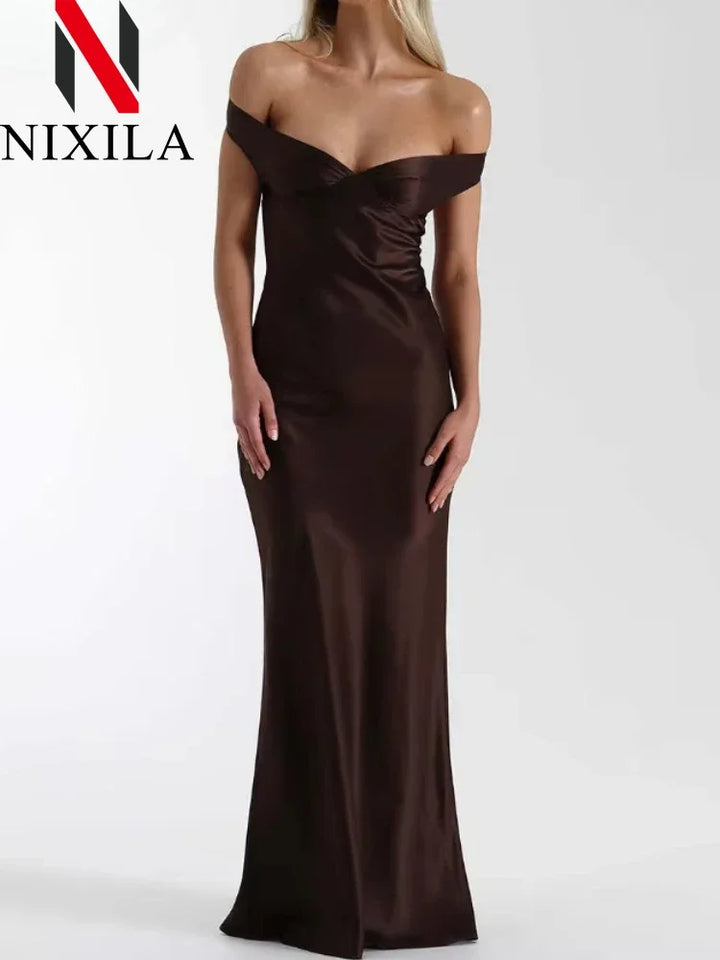 New Summer Satin Bow Backless Sexy Maxi Dress for Women Gown Fashion V Neck Sleeveless Club Party Evening Dress Elegant Clothing - Bliss Berry