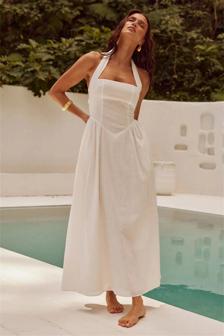 Women Elegant Halter Dress 2025 Summer Fashion New In Solid Sleeveless Dresses Lady Backless Casual Vestidos Party Holiday Robe - Bliss Berry