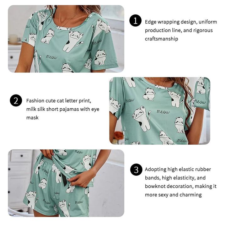 Women Pajamas Sets Short Sleeve Nightwear Top and Pants Sleepwear 2 Piece Pjs Loungewear Cartoon Print Pyjamas Set Nightwear - Bliss Berry